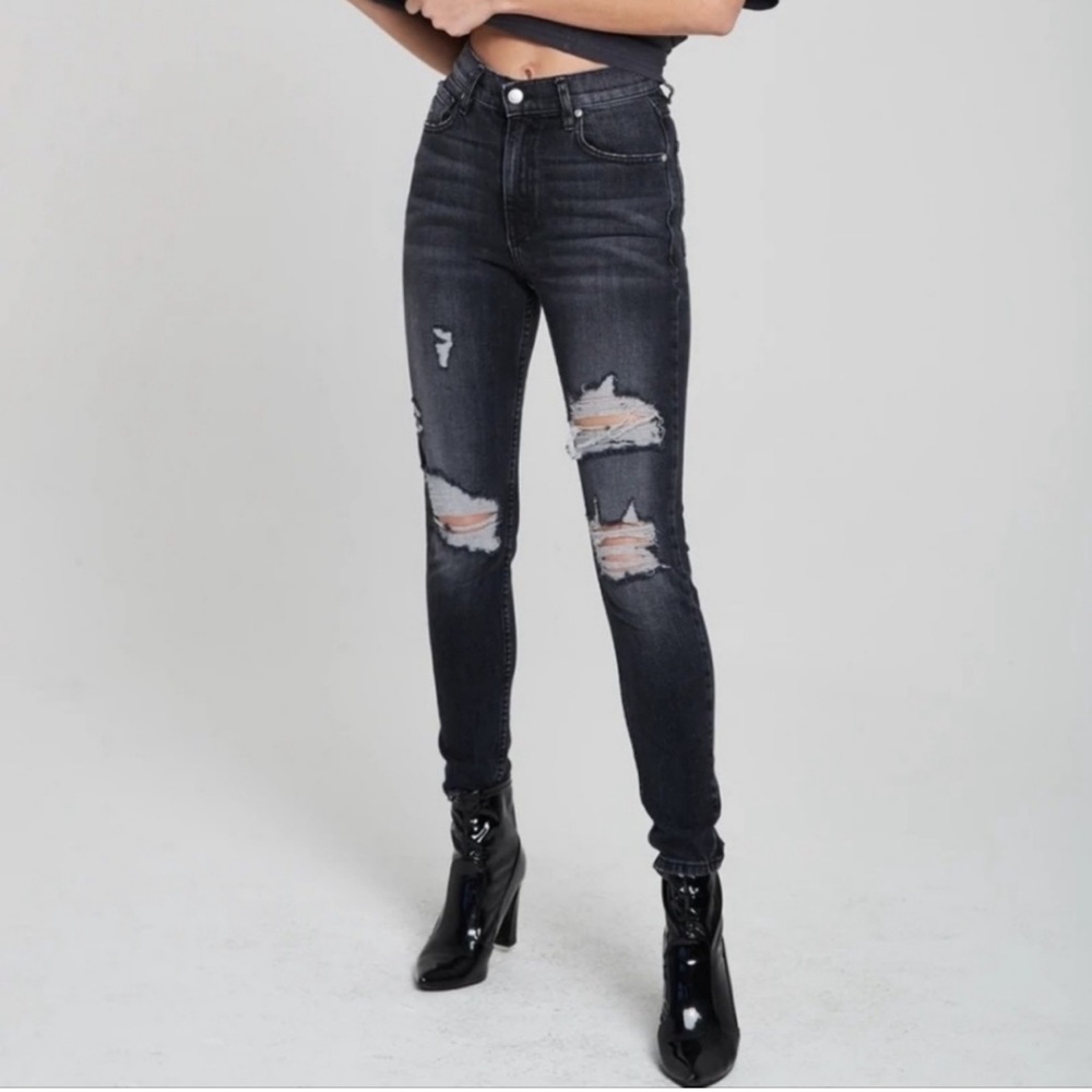 REVICE- Uptown Denim Nirvana Black Distressed Skinny Jeans Ultra High-Waisted